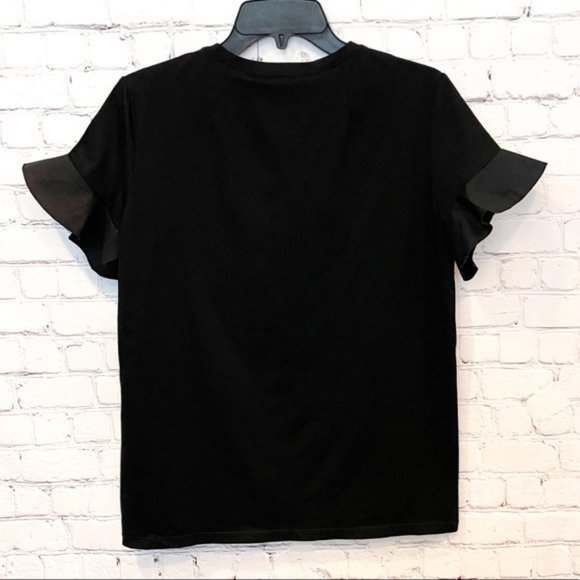 NWT PAULE KA Ruffle Sleeve Tee Black Medium - Picture 4 of 4